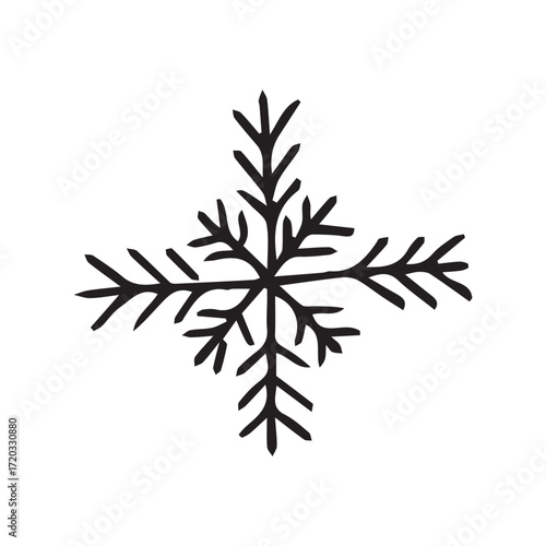 Snowflake illustration in hand drawn style in black and white as winter decorative symbol. Vector hand drawn illustration for postcards, logo, stikers, polygraphy and social media. Not AI