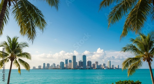 Wallpaper Mural Miami skyline oceanfront palm trees Torontodigital.ca