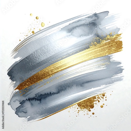 Abstract brushstrokes of grey and gold