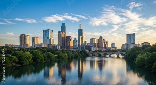 Austin Texas skyline Colorado River clear sky