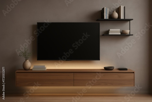 Wallpaper Mural Floating TV Unit with LED Backlight Torontodigital.ca