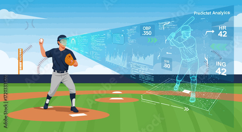 Baseball Pitcher with Augmented Reality Headset, Throwing Pitch, Data Overlay