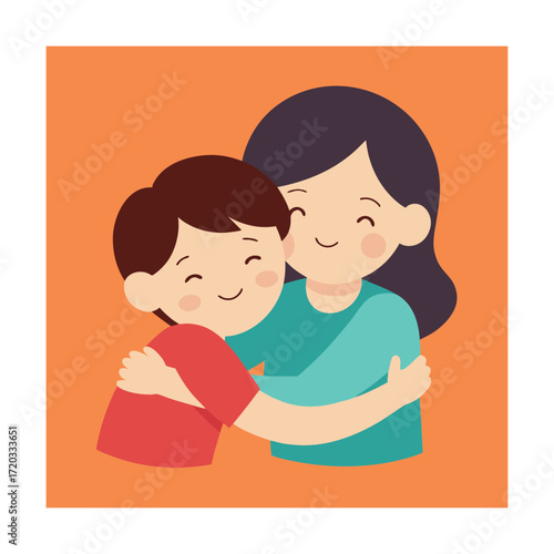 Siblings hug