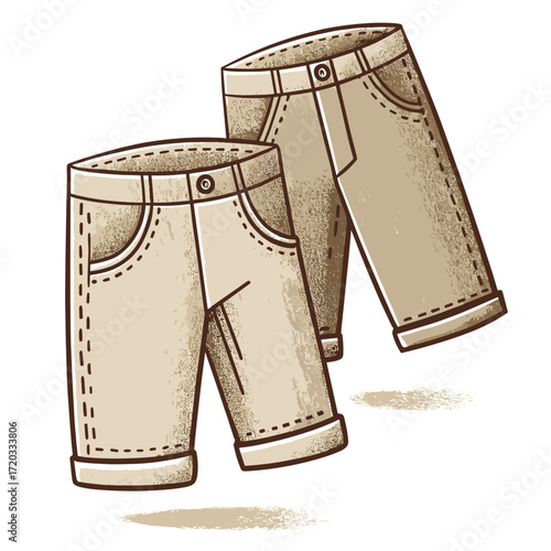 Denim shorts illustration with rolled cuffs in beige color  