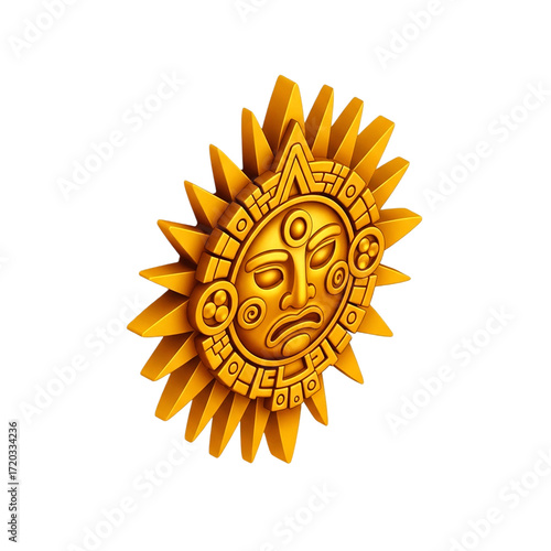 Golden Sun God Aztec Mayan Inca Symbol Treasure Illustration Ancient Civilization Graphic on transparent background