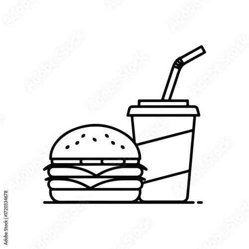Burger and soda drawing line art style