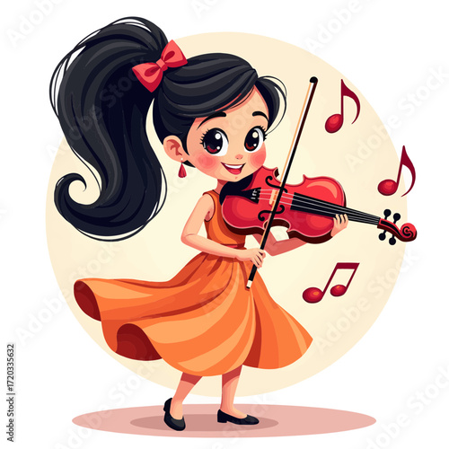 Cartoon girl playing the violin
