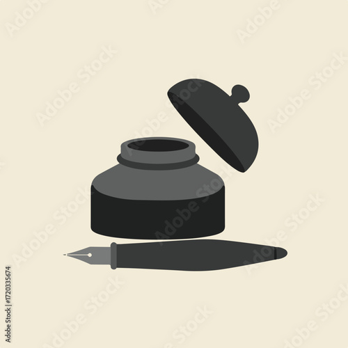 Fountain pen and inkwell illustration