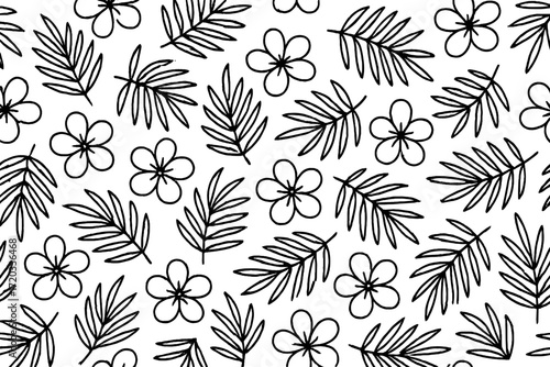 Floral and leaf pattern design featuring simple outlines on a white background