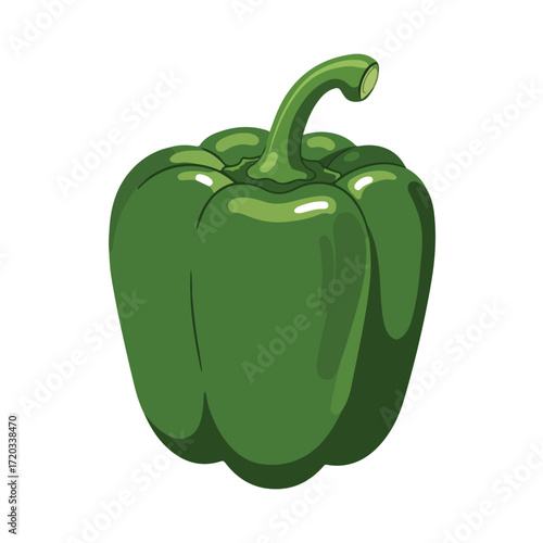 Cartoon illustration of green bell pepper on white background