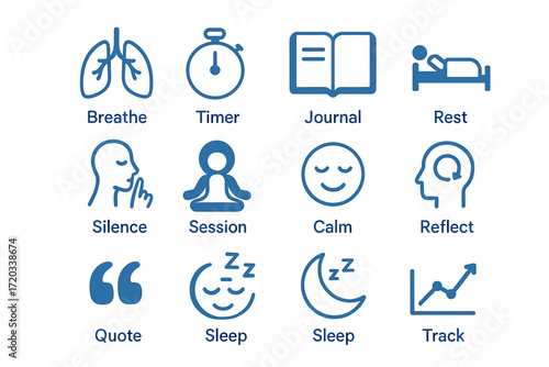 Mindfulness and relaxation icons for calm and restful practices