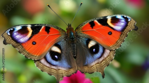 Vibrant Peacock Butterfly in a Garden