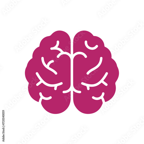 Purple brain icon showing two hemispheres with white lines on a white background