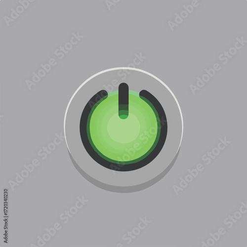 Gray background with green power symbol encased in a black and gray ring