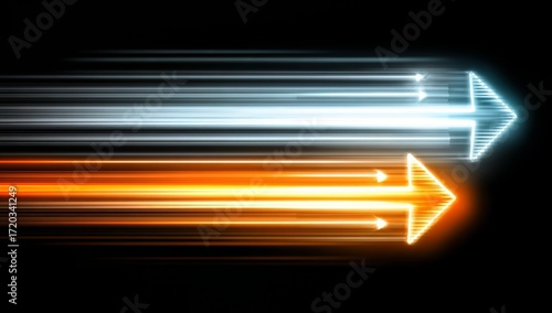 Two arrows are shown in a black background, one pointing to the left and the other to the right. The arrows are bright