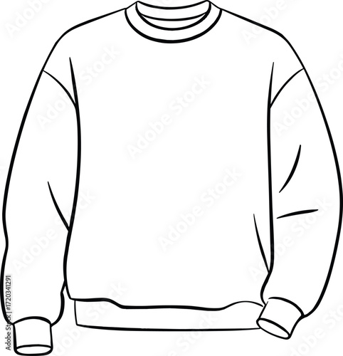 Technical fashion flat sketch of plain crewneck sweatshirt with long sleeves, ribbed cuffs and hem detailingTechnical fashion flat sketch of plain crewneck sweatshirt 