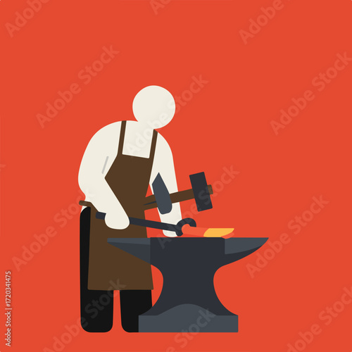 Blacksmith at work, forging metal on an anvil