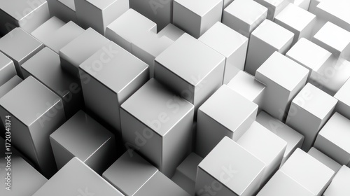 Abstract 3D Render of Gray Cubes: A Geometric Composition