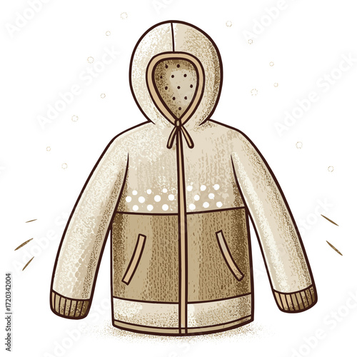 Hooded windbreaker jacket in beige and brown color illustration  