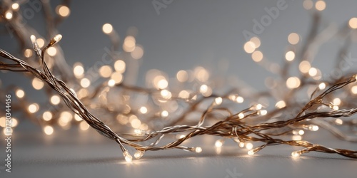 Warm white string lights in close-up with soft bokeh, ideal for festive, holiday, or celebratory marketing backgrounds and text overlays