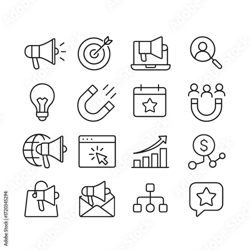 Online marketing tools icons vector set. Outline symbols. Line design