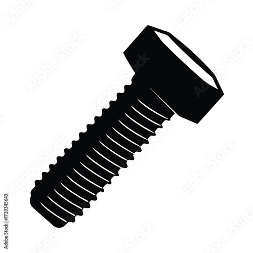 Isolated black and white vector illustration of a bolt fastener screw hardware tool design