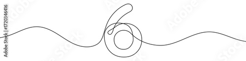 Number "6" in one line art style. Number "6" drawing with editable black stroke