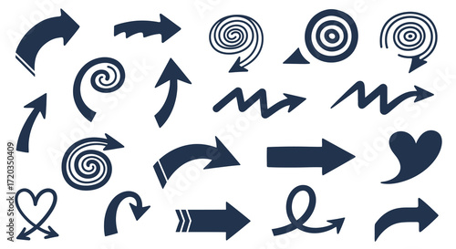 A collection of different arrow illustrations, pointing in various directions and styles. These arrows are versatile graphic elements for various design needs