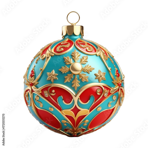 Christmas ornaments, holiday decorations, luxury baubles, red and gold ornaments PNG transparent background