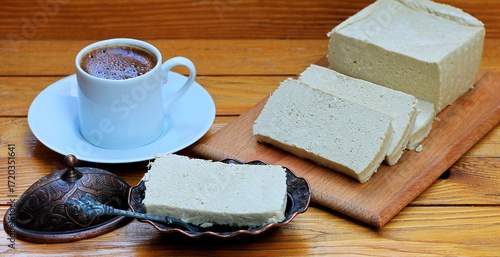 Turkish sweet dessert: sesame halva. Authentic Turkish sesame halva, a healthy and delicious dessert. Includes various fillings.