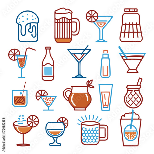 Assorted drinks and beverages cocktails beer