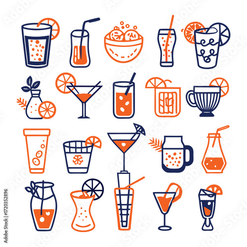 Assorted drinks and beverages cocktails juices