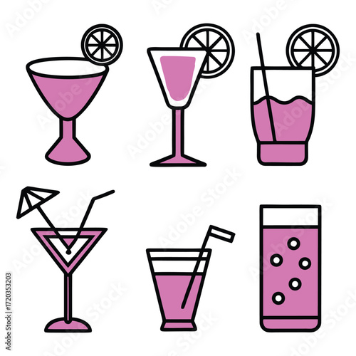 Pink drinks with garnishes cocktail beverage