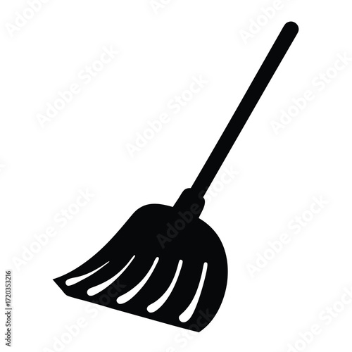 Vector graphic of a black broom for cleaning sweeping and household chores home cleaning tool icon