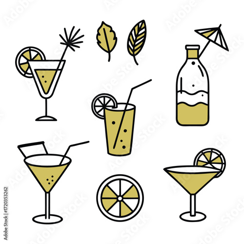 Refreshing drinks and citrus slices cocktails martini