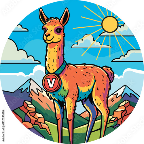 Cute Vicuña Llama Vector Illustration - Vibrant and Playful Design