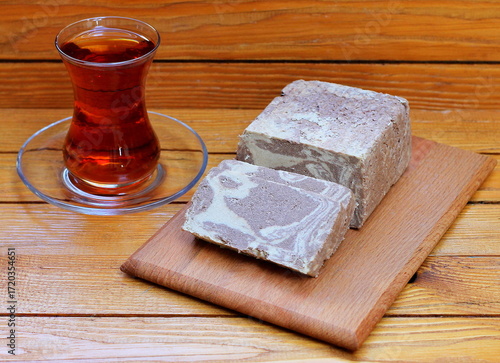 Turkish sweet dessert: sesame halva. Authentic Turkish sesame halva, a healthy and delicious dessert. Includes various fillings.
