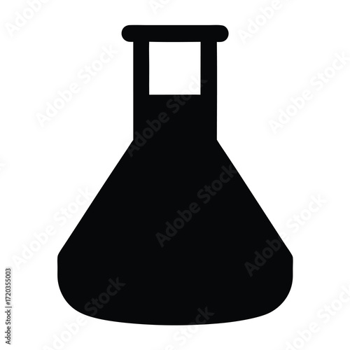Black erlenmeyer flask icon vector illustration for science lab research and experiment symbol