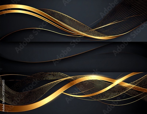 Abstract dark background with golden waves