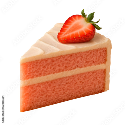 A slice of strawberry cake, transparent background 
