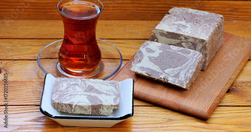 Turkish sweet dessert: sesame halva. Authentic Turkish sesame halva, a healthy and delicious dessert. Includes various fillings.