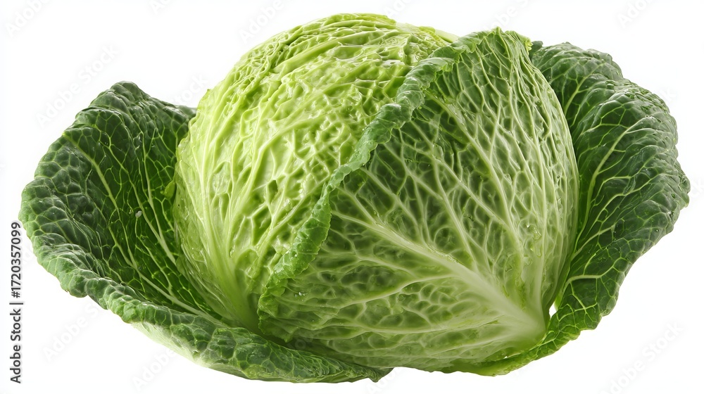 Fototapeta premium Cabbage with clipping path, isolated on a white backdrop. Professional studio macro image of cabbage. 