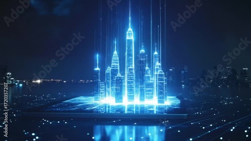 Digital Cityscape Emerging: Holographic Urbanization and Futuristic Technologies Visualized