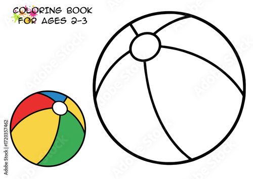 Beach ball coloring page for kids with simple design outline  