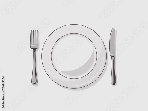 Dining Plate with Fork and Knife Silhouette Icon for Food and Restaurant Design