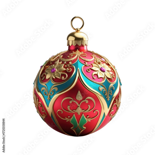 Christmas ornaments, holiday decorations, luxury baubles, red and gold ornaments PNG transparent background