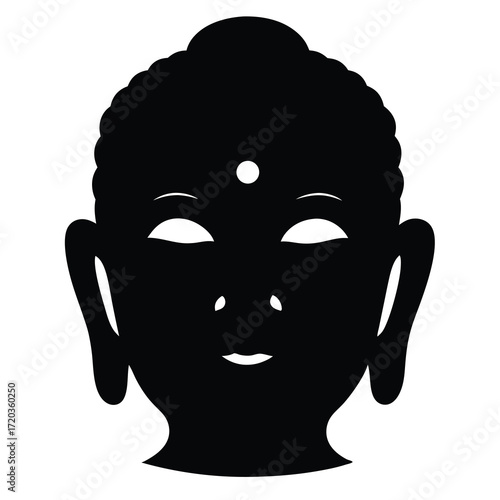 Buddha face vector illustration, spiritual enlightenment, meditation and mindfulness design element