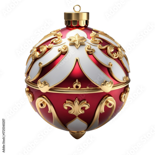 Christmas ornaments, holiday decorations, luxury baubles, red and gold ornaments PNG transparent background