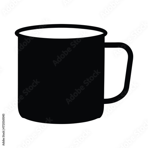 Isolated black enamel camping mug vector illustration for drinkware and outdoor equipment needs