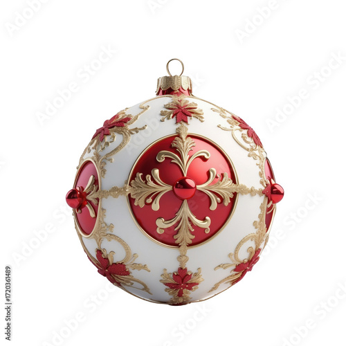 Christmas ornaments, holiday decorations, luxury baubles, red and gold ornaments PNG transparent background